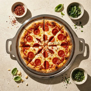 Bleffy™ | Plancha de pizza de acero titanio – acabado martillado