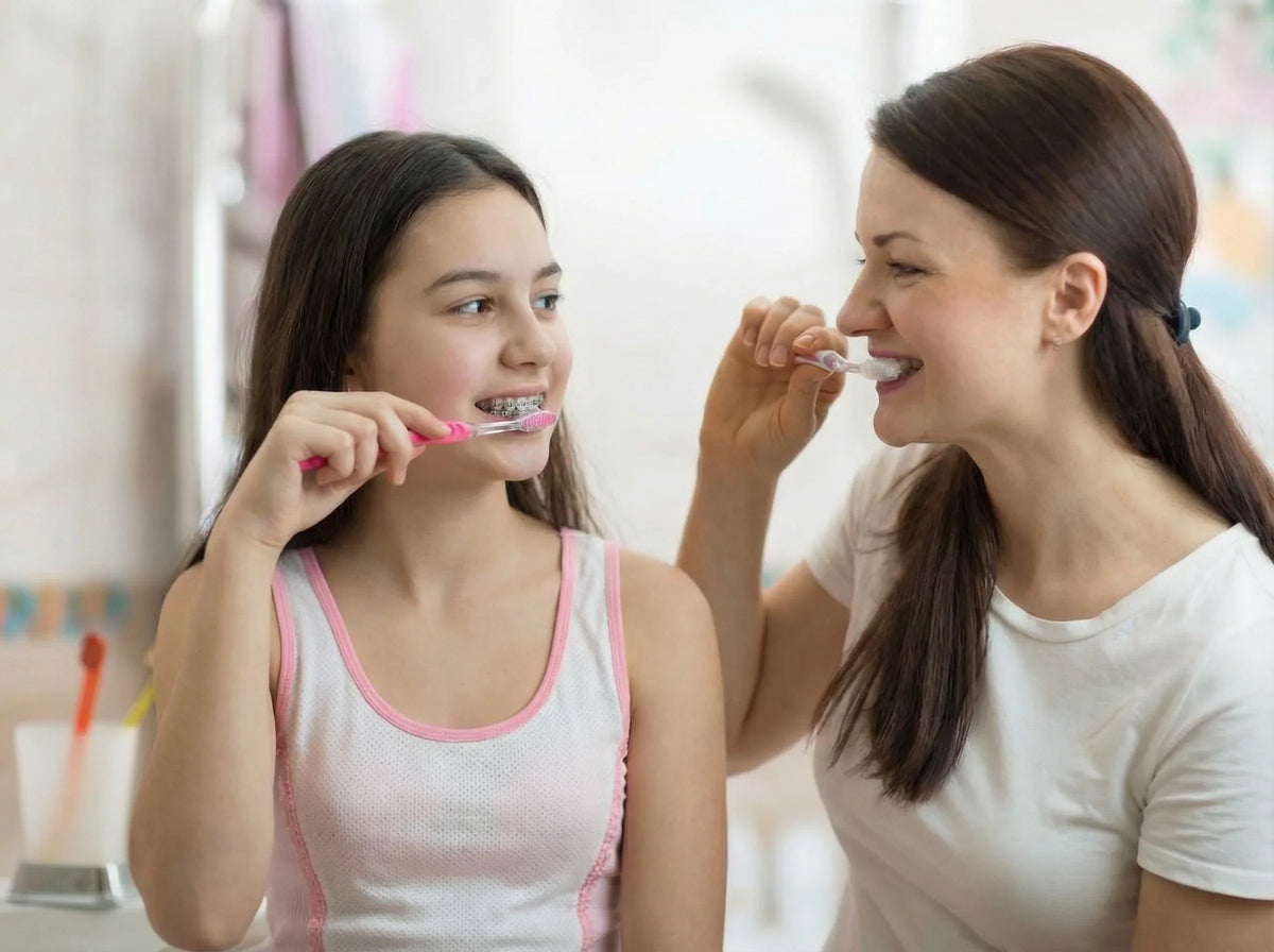 Child with orthodontic braces